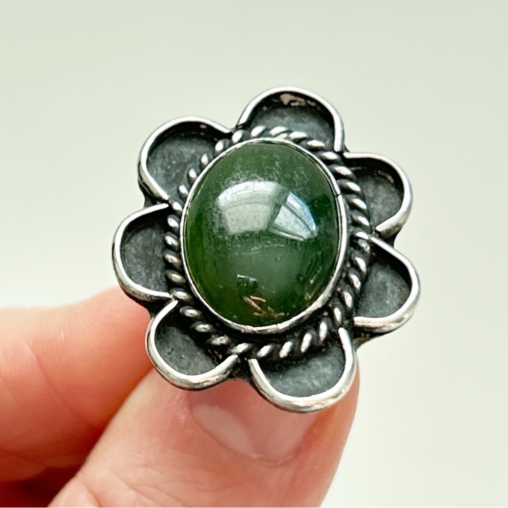 Vintage Southwestern Dark Green Turquoise Sterling Silver Ring